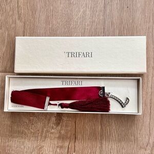 Vintage Trifari Luxury Red Satin Ribbon‎ With Letter L Rhinestone Bookmark NIB